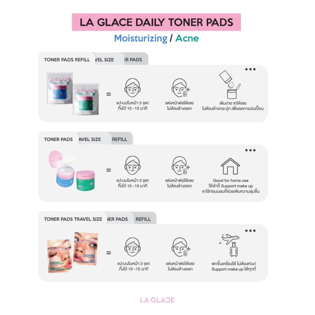 LA GLACE DAILY TONER PADS ACNE & MOIST 80 Pads