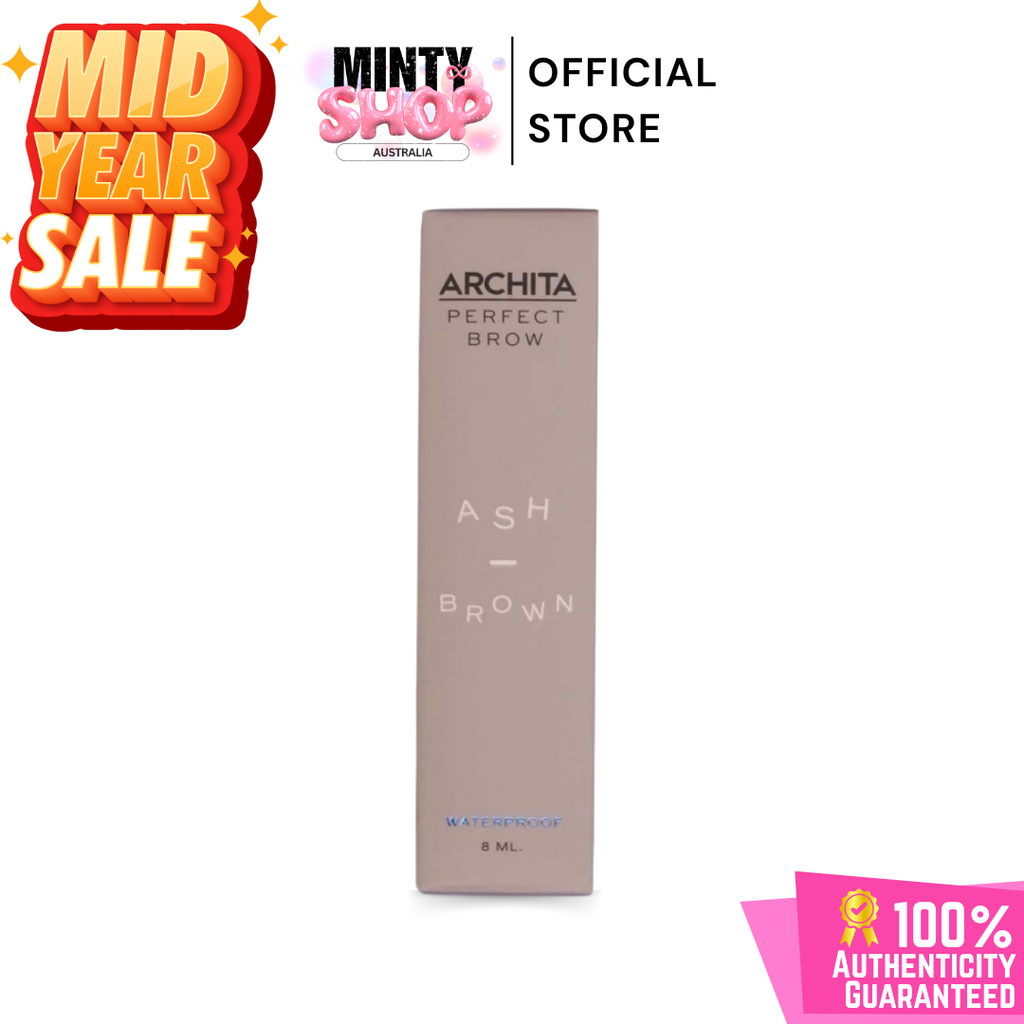 Archita Perfect Brow product packaging with 'Minty Shop Australia' branding and mid-year sale promotion.