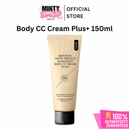 Bonwon Snow Perfect Sunscreen Body CC Cream Plus 150ml on a white background with Minty Shop branding.
