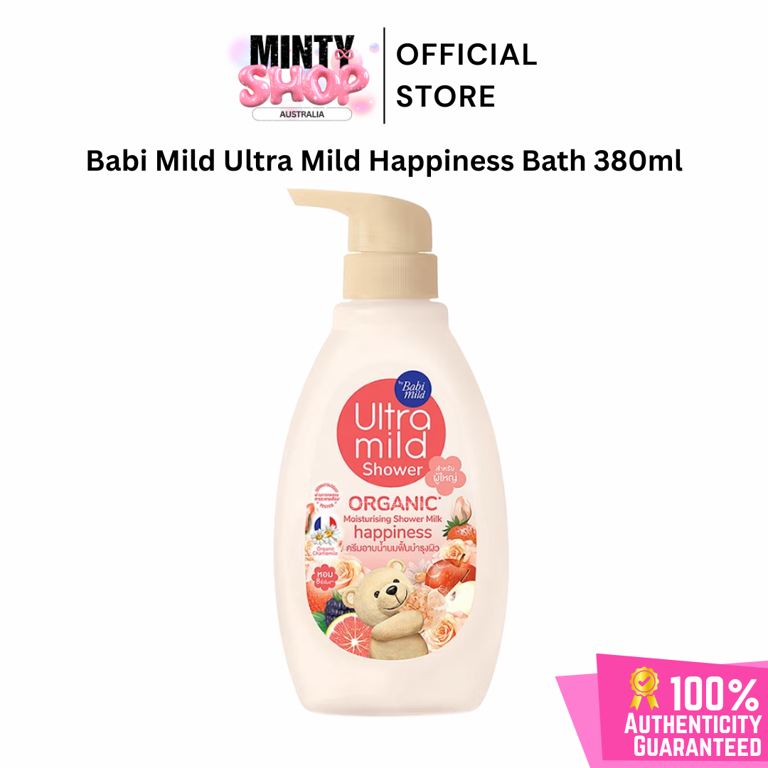 Babi Mild Ultra Mild Happiness Bath 380ml bottle with pump on a white background