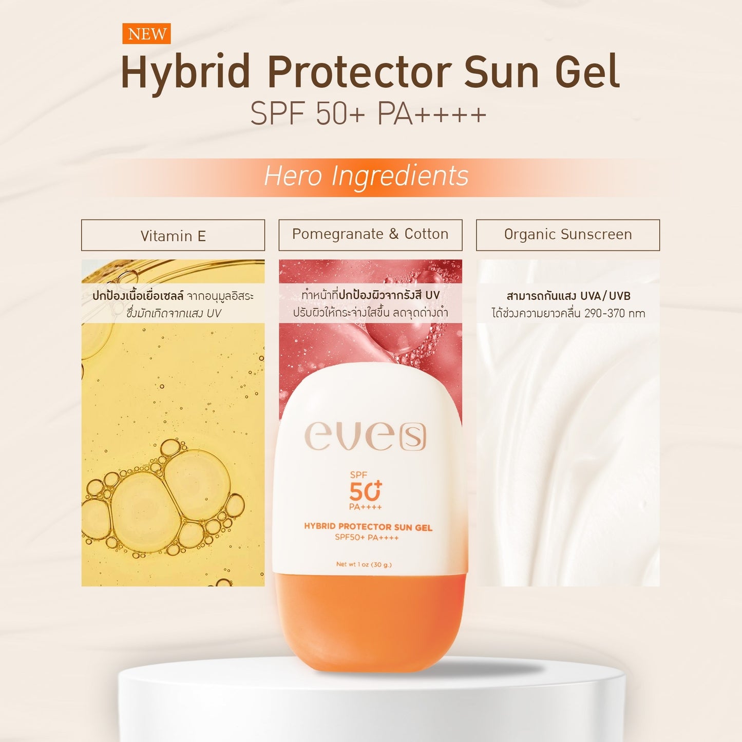 EVE'S Hybrid Protector Sun Gel SPF50+ PA++++ 30 ml.